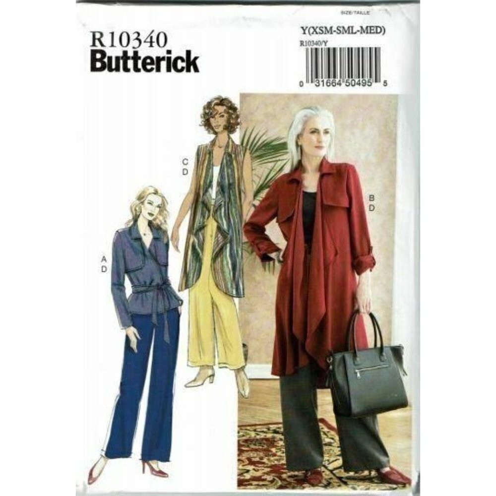Butterick Sewing Pattern 10340 Misses Jacket Sash Coat Vest Pants Size‎ XSM-MED